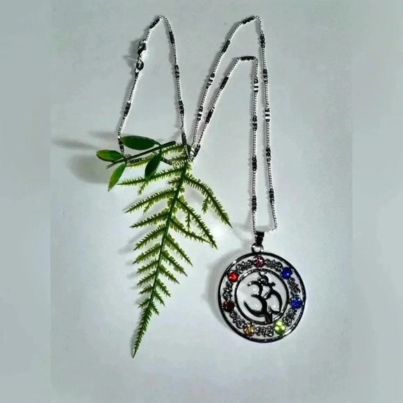 925 sterling silver chain,multi color stone pendant yoga Aum mediation - Picture 6 of 16